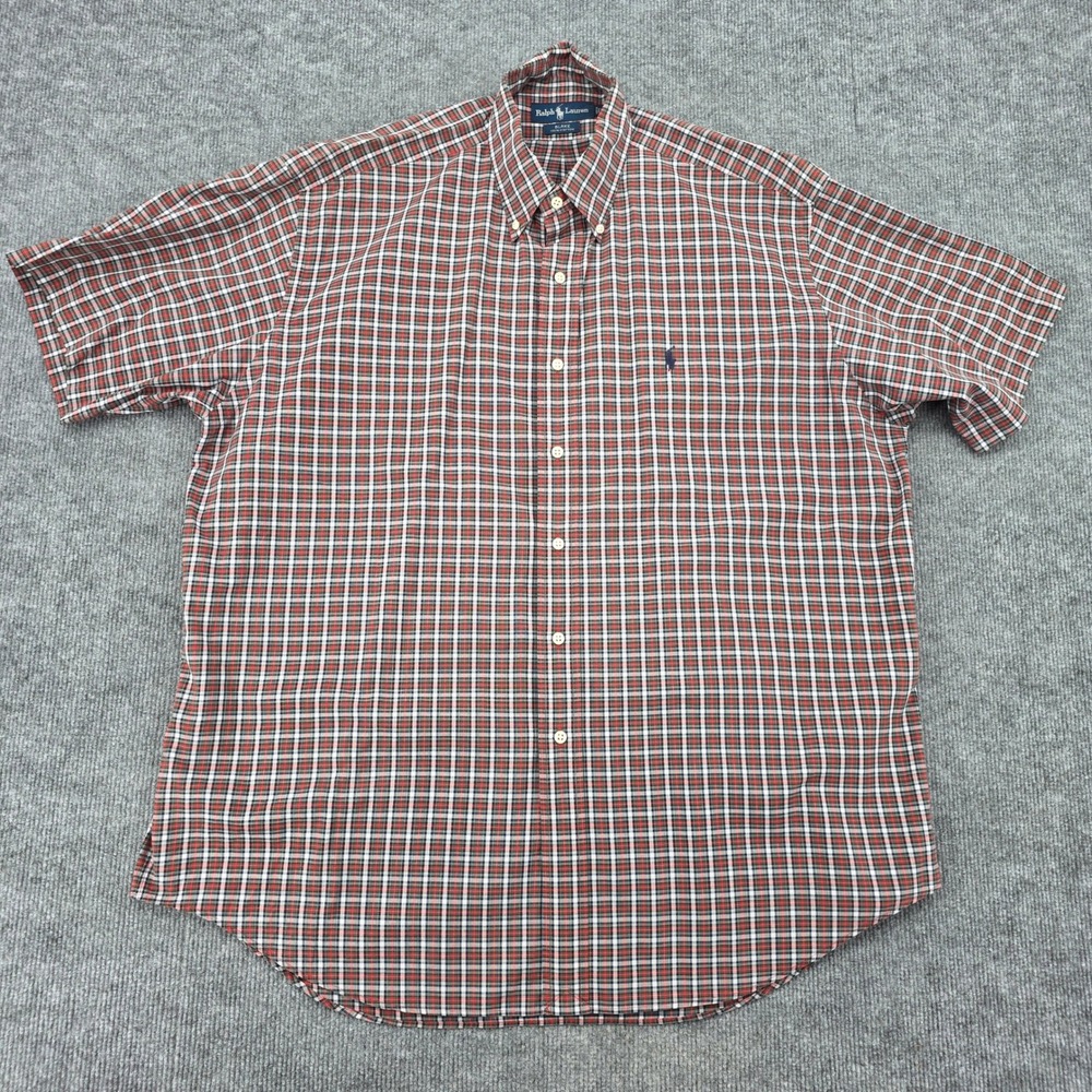 Ralph Lauren Blake Mens XL Short Sleeve Plaid Button Down Shirt Red Green Cotton